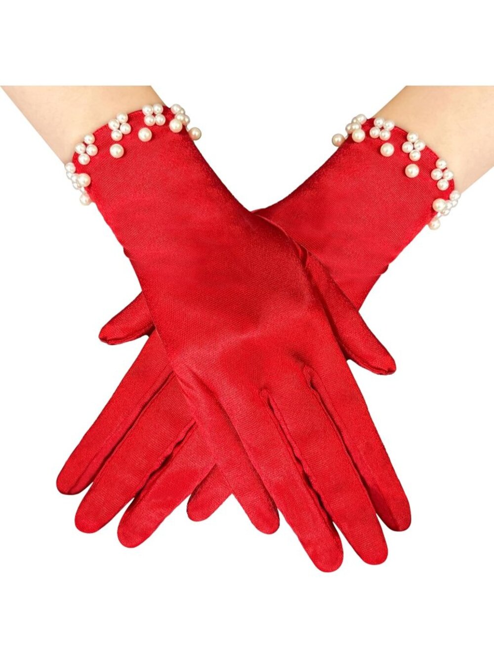 Women Red Floral Lace Gloves for Bridal Elegant Short Wrist Opera Gloves